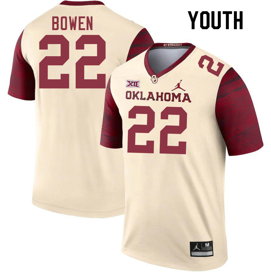 Youth #22 Peyton Bowen Oklahoma Sooners College Football Jerseys Stitched-Cream